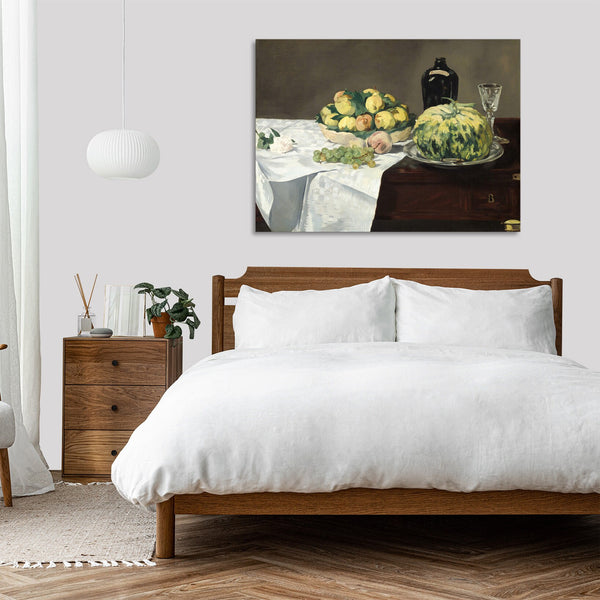 Quadro Stampa su Tela con Telaio in Legno Edouadr Manet - Still Life with Melon and Peaches