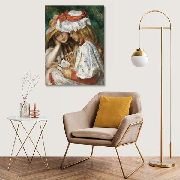 Quadro Stampa su Tela con Telaio in Legno Pierre-Auguste Renoir - Two Girls Reading