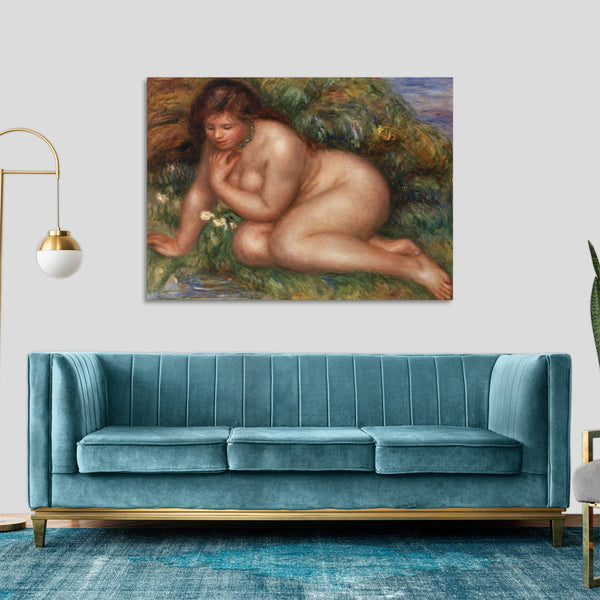 Quadro Stampa su Tela con Telaio in Legno Pierre-Auguste Renoir - Bather Gazing at Herself in the Water