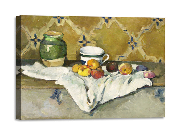 Quadro Stampa su Tela con Telaio in Legno Paul Cezanne - Still Life with Jar, Cup, and Apples