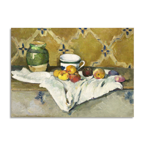 Quadro Stampa su Tela con Telaio in Legno Paul Cezanne - Still Life with Jar, Cup, and Apples