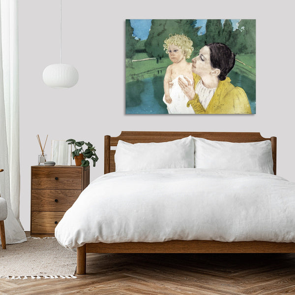 Quadro Stampa su Tela con Telaio in Legno Mary Cassatt - By the Pond