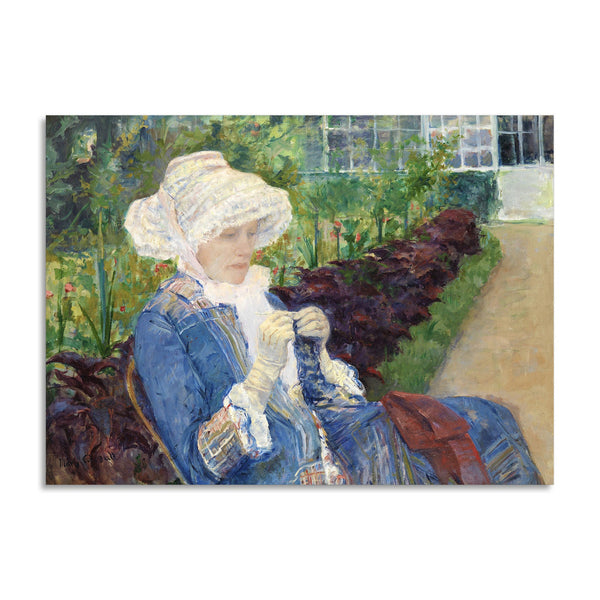 Quadro Stampa su Tela con Telaio in Legno Mary Cassatt - Lydia Crocheting in the Garden at Marly