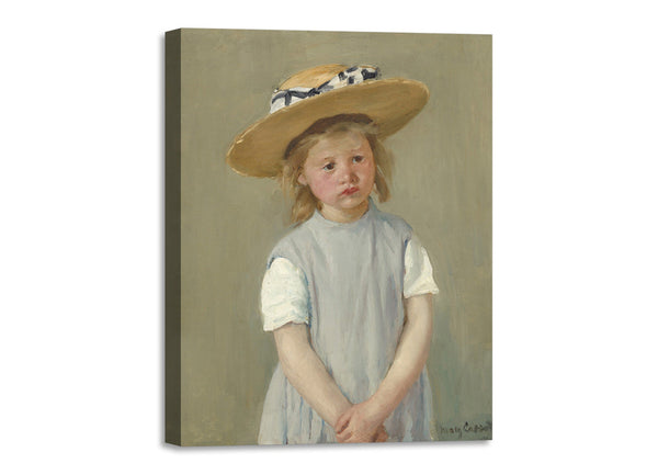 Quadro Stampa su Tela con Telaio in Legno Mary Cassatt - Child in a Straw Hat