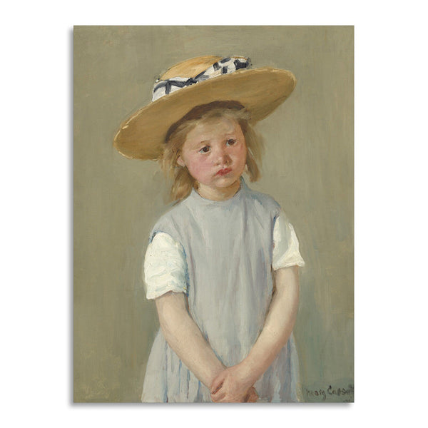 Quadro Stampa su Tela con Telaio in Legno Mary Cassatt - Child in a Straw Hat