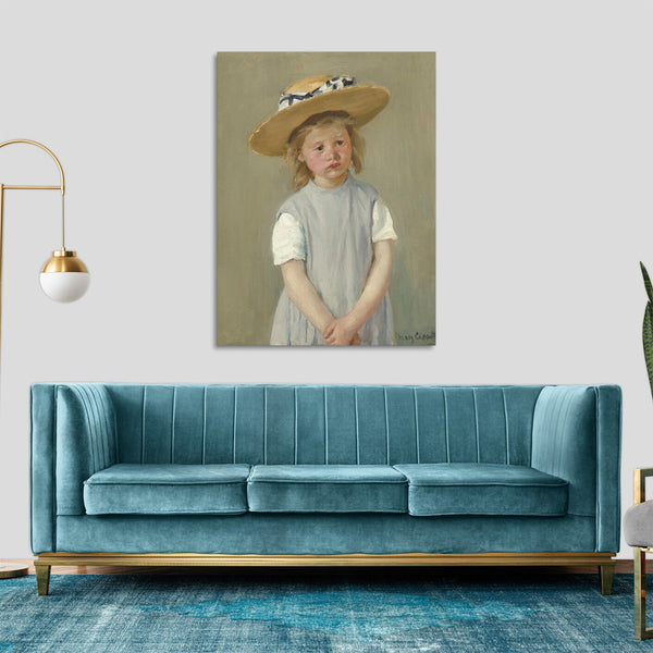 Quadro Stampa su Tela con Telaio in Legno Mary Cassatt - Child in a Straw Hat
