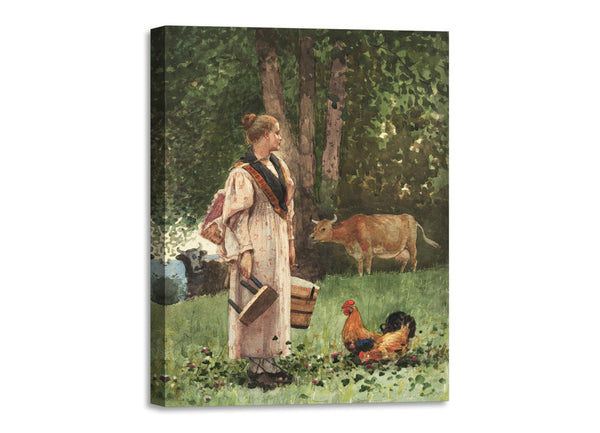 Quadro Stampa su Tela con Telaio in Legno Winslow Homer - The Milk Maid