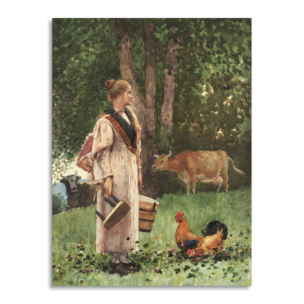 Quadro Stampa su Tela con Telaio in Legno Winslow Homer - The Milk Maid