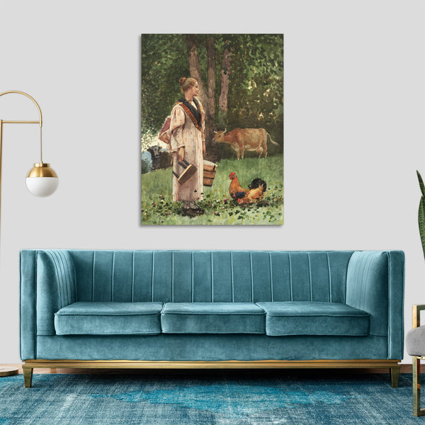 Quadro Stampa su Tela con Telaio in Legno Winslow Homer - The Milk Maid