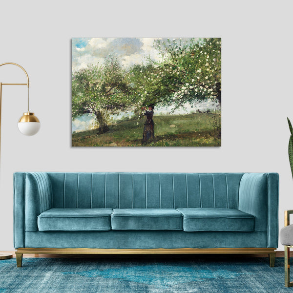 Quadro Stampa su Tela con Telaio in Legno Winslow Homer - Girl Picking Apple Blossoms