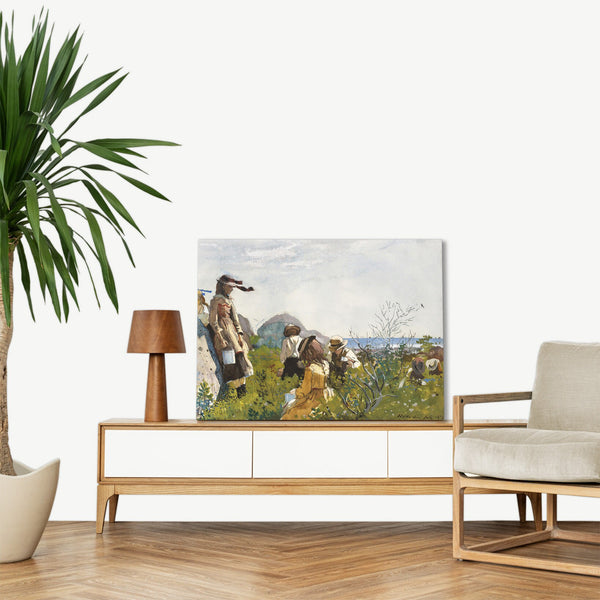 Quadro Stampa su Tela con Telaio in Legno Winslow Homer - Berry Pickers