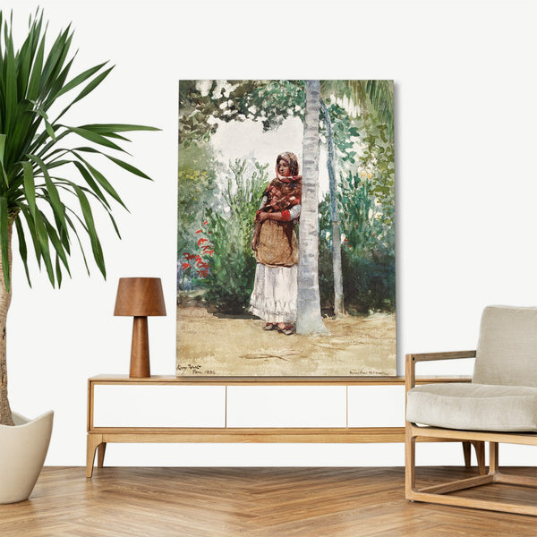 Quadro Stampa su Tela con Telaio in Legno Winslow Homer - Under a Palm Tree