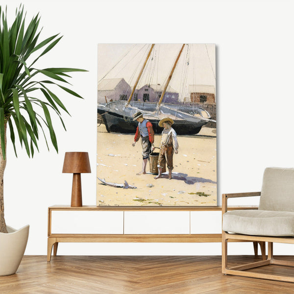 Quadro Stampa su Tela con Telaio in Legno Winslow Homer - A Basket of Clams