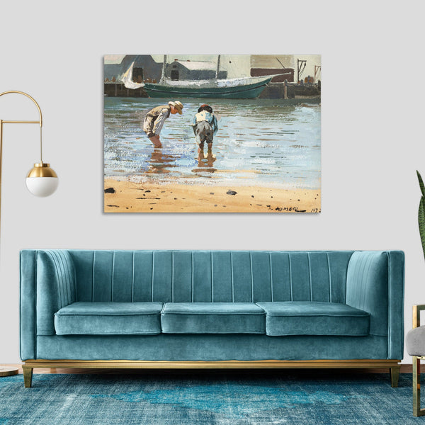 Quadro Stampa su Tela con Telaio in Legno Winslow Homer - Boys Wading