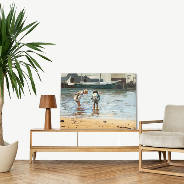 Quadro Stampa su Tela con Telaio in Legno Winslow Homer - Boys Wading