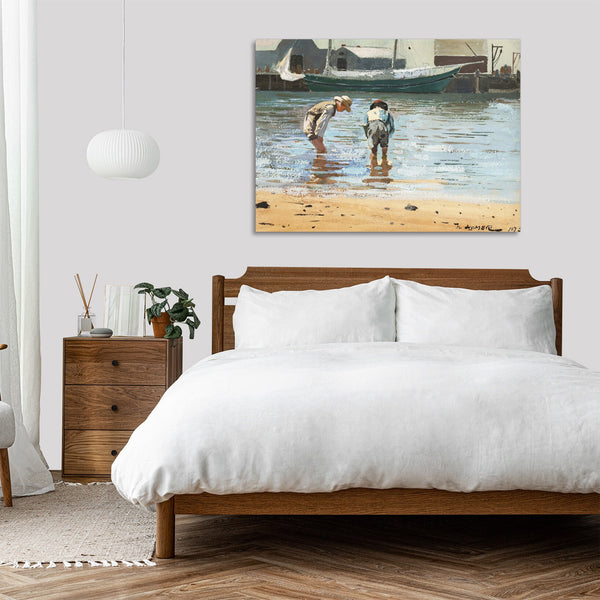 Quadro Stampa su Tela con Telaio in Legno Winslow Homer - Boys Wading