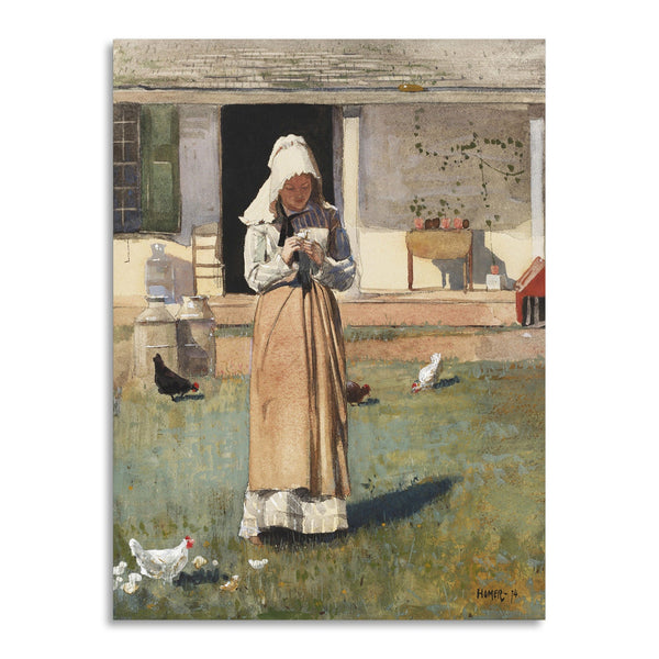Quadro Stampa su Tela con Telaio in Legno Winslow Homer - A Sick Chicken