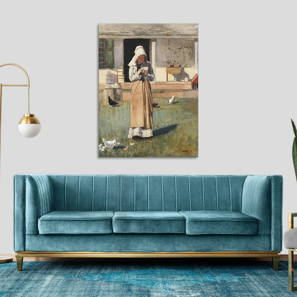 Quadro Stampa su Tela con Telaio in Legno Winslow Homer - A Sick Chicken