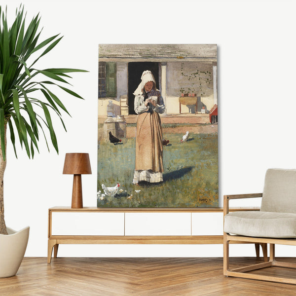 Quadro Stampa su Tela con Telaio in Legno Winslow Homer - A Sick Chicken