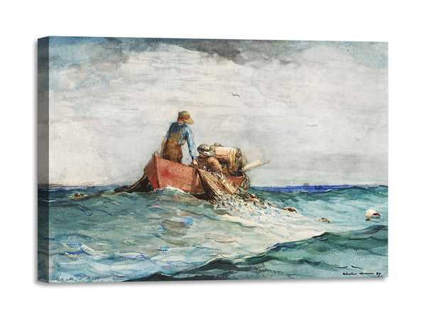 Quadro Stampa su Tela con Telaio in Legno Winslow Homer - Hauling in the Nets