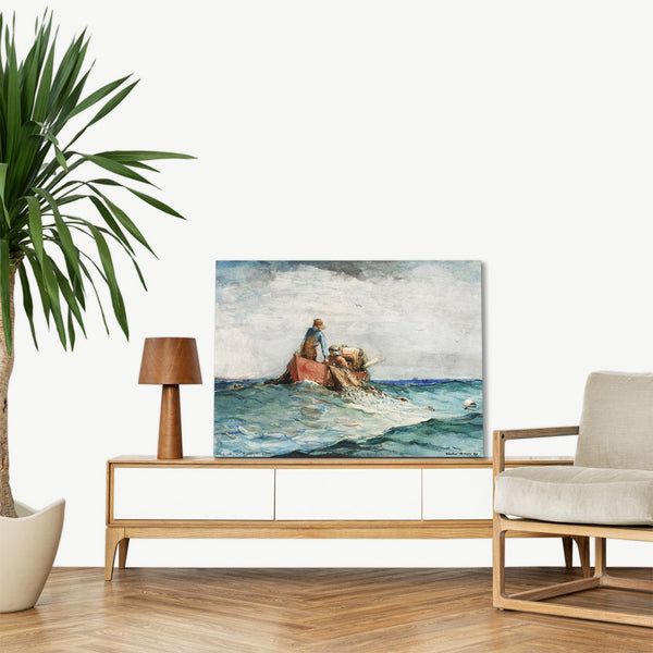 Quadro Stampa su Tela con Telaio in Legno Winslow Homer - Hauling in the Nets