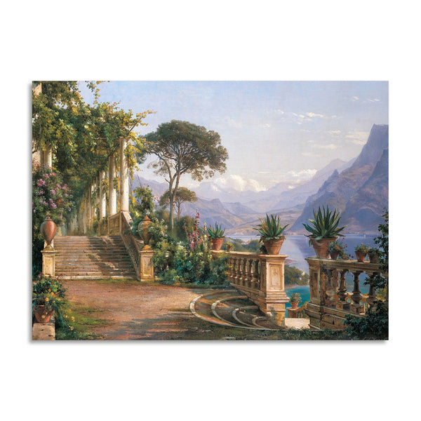Quadro Stampa su Tela con Telaio in Legno Carl Frederic Aagaard - Lodge on Lake Como