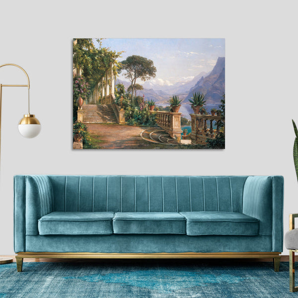Quadro Stampa su Tela con Telaio in Legno Carl Frederic Aagaard - Lodge on Lake Como