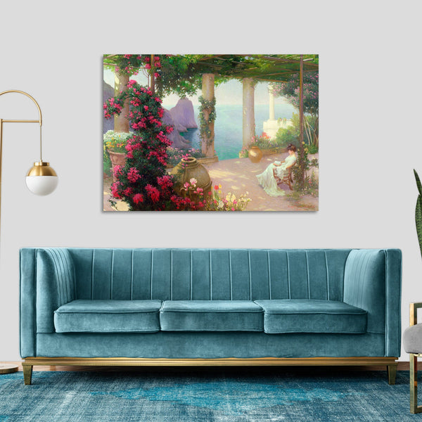 Quadro Stampa su Tela con Telaio in Legno Karl Maria Schuster - The Terrace, Capri