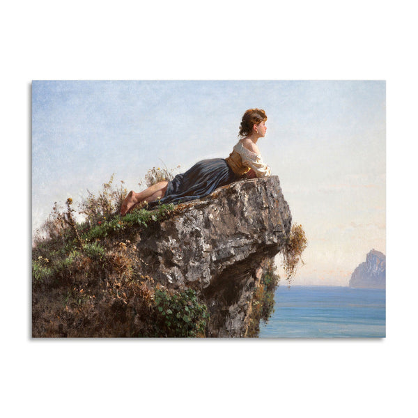 Quadro Stampa su Tela con Telaio in Legno Filippo Palizzi - la fanciulla sulla roccia a Sorrento