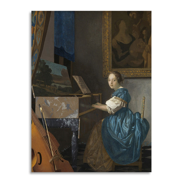 Quadro Stampa su Tela con Telaio in Legno Johannes Vermeer - Young Woman Seated at a Virginal