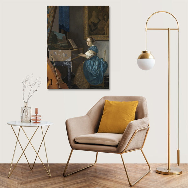 Quadro Stampa su Tela con Telaio in Legno Johannes Vermeer - Young Woman Seated at a Virginal