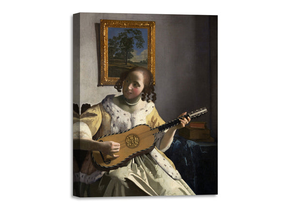 Quadro Stampa su Tela con Telaio in Legno Johannes Vermeer - The Guitar Player