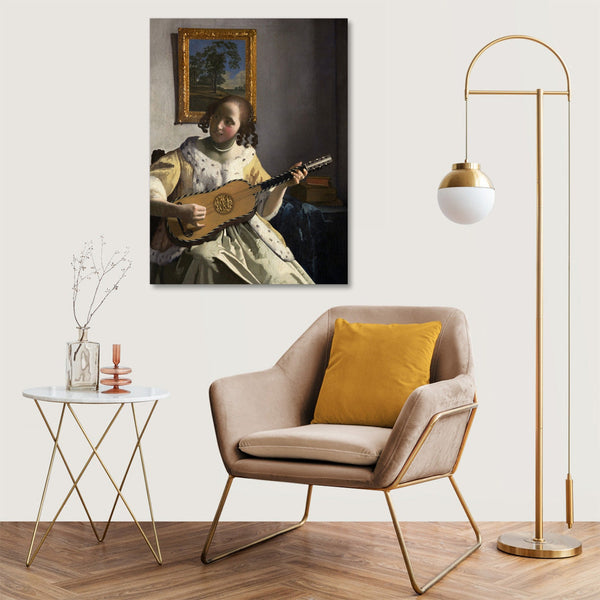 Quadro Stampa su Tela con Telaio in Legno Johannes Vermeer - The Guitar Player