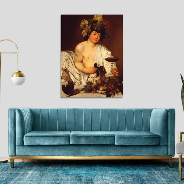 Quadro Stampa su Tela con Telaio in Legno Caravaggio - Bacco adolescente