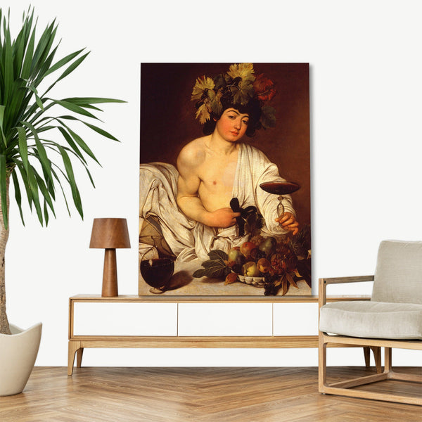 Quadro Stampa su Tela con Telaio in Legno Caravaggio - Bacco adolescente