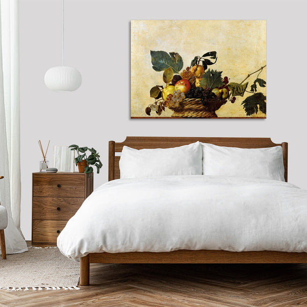 Quadro Stampa su Tela con Telaio in Legno Caravaggio - Canestra di frutta