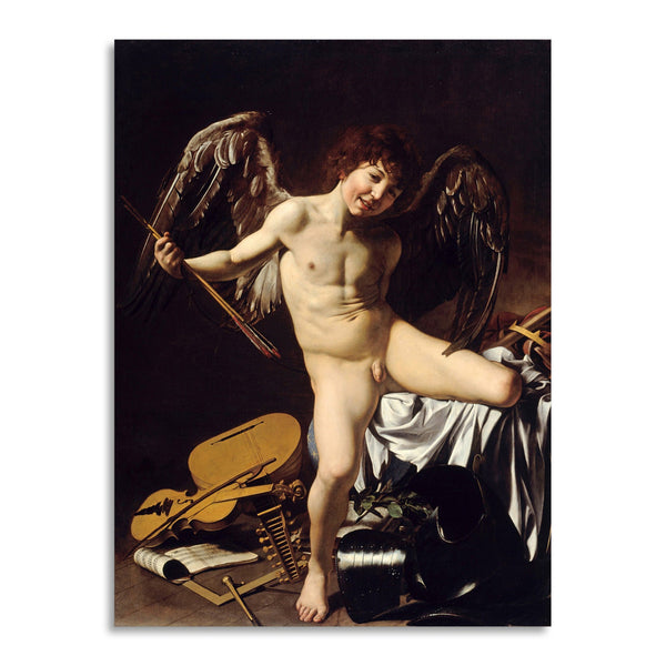 Quadro Stampa su Tela con Telaio in Legno Caravaggio - Cupid as Victor