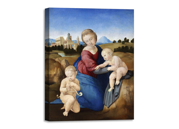 Quadro Stampa su Tela con Telaio in Legno Raffaello Sanzio - Madonna and Child with the Infant Saint John