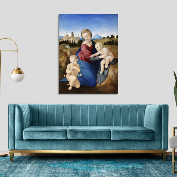 Quadro Stampa su Tela con Telaio in Legno Raffaello Sanzio - Madonna and Child with the Infant Saint John