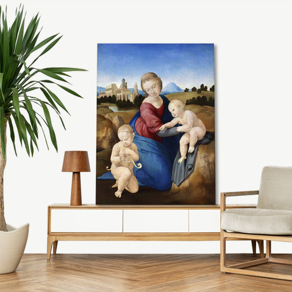 Quadro Stampa su Tela con Telaio in Legno Raffaello Sanzio - Madonna and Child with the Infant Saint John