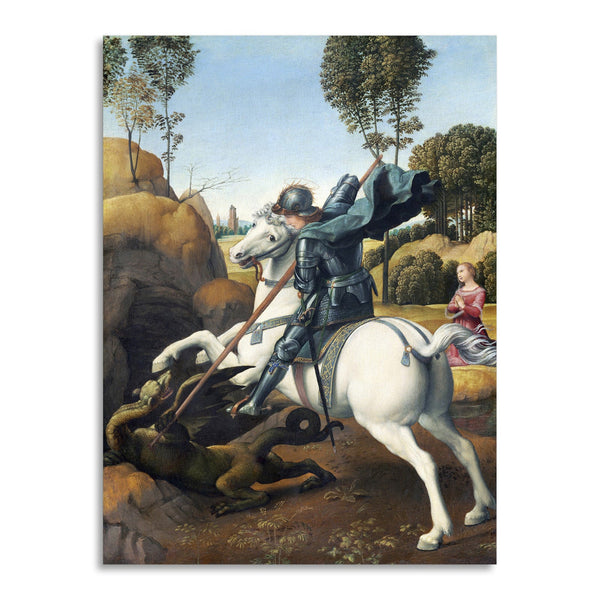 Quadro Stampa su Tela con Telaio in Legno Raffaello Sanzio - Saint George and the Dragon