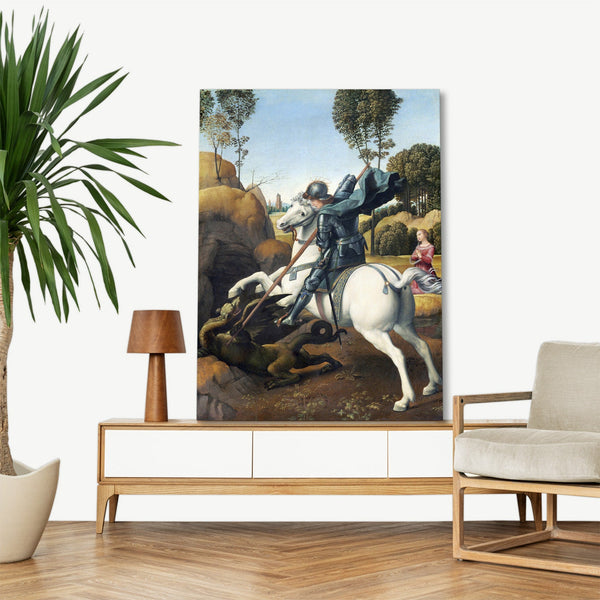 Quadro Stampa su Tela con Telaio in Legno Raffaello Sanzio - Saint George and the Dragon