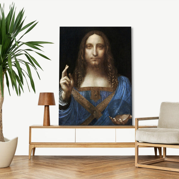 Quadro Stampa su Tela con Telaio in Legno Leonardo da Vinci - Salvator Mundi