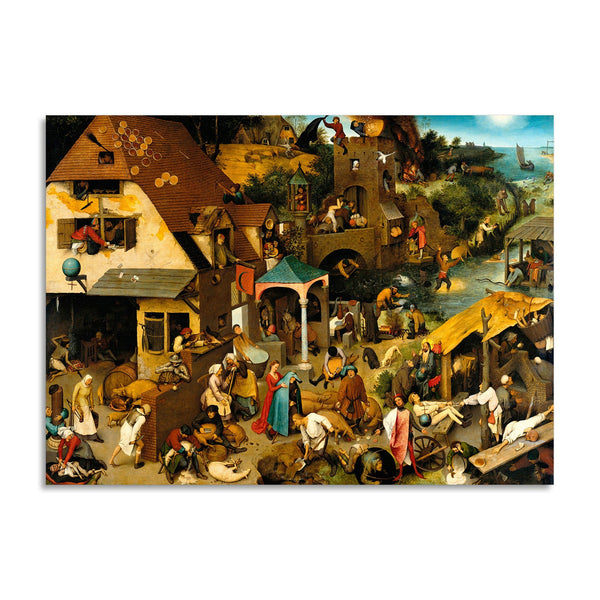 Quadro Stampa su Tela con Telaio in Legno Pieter Bruegel the Elder - The Dutch Proverbs