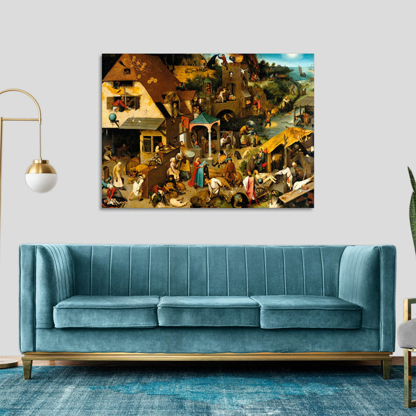 Quadro Stampa su Tela con Telaio in Legno Pieter Bruegel the Elder - The Dutch Proverbs
