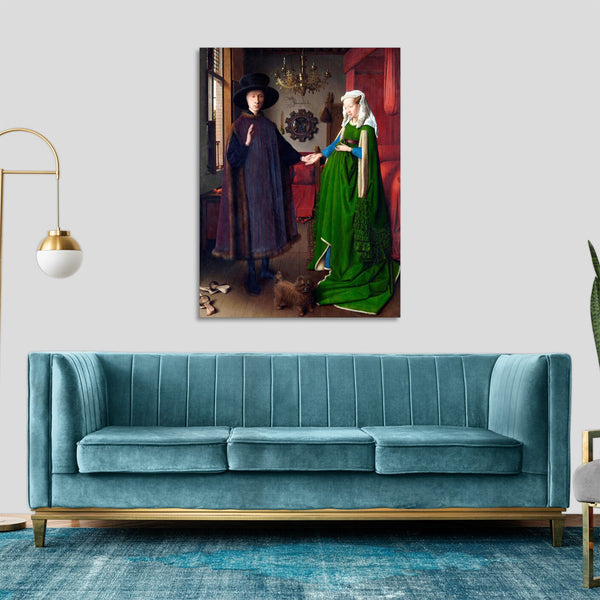 Quadro Stampa su Tela con Telaio in Legno Jan Van Eyck - I coniugi Arnolfini