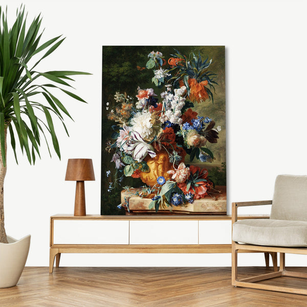 Quadro Stampa su Tela con Telaio in Legno Jan van Huysum - Bouquet of Flowers in an Urn