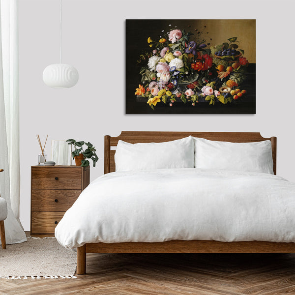 Quadro Stampa su Tela con Telaio in Legno Severin Roesen - Flowers and Fruit