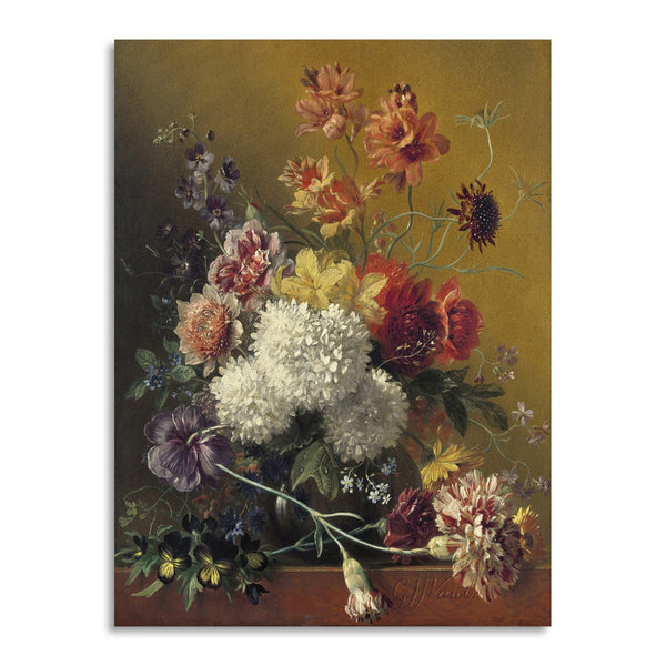 Quadro Stampa su Tela con Telaio in Legno Johannes van Os - Still Life with Flowers