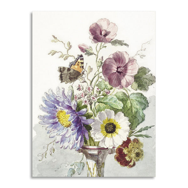 Quadro Stampa su Tela con Telaio in Legno Willem van Leen - Bouquet of Flowers with a Butterfly
